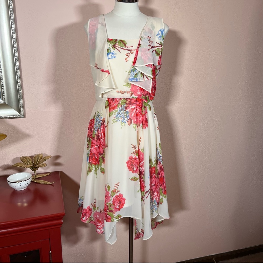 Vintage 90 Y2k Retro Betsey Johnson Cottagecore Floral ruffle Front Midi Dress - Picture 12 of 17
